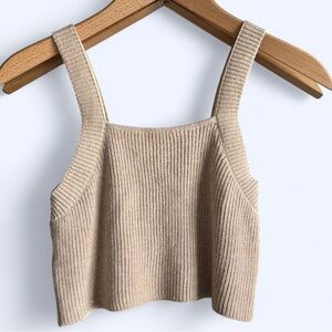 Zara Womens Tan Ribbed Knitted Summer Beach Cute Crop Tank Top Small